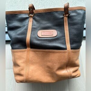 Two-Tone Black and Tan Leather Tote Bag